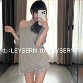 纯欲风 T恤家居服套装 LEYSERN莫代尔性感睡衣韩版 宽松斜肩蕾丝短袖