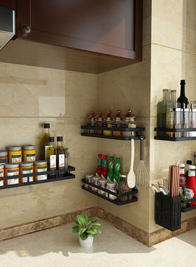 BMA黑色不锈钢调料架可拆卸清洗厨房壁挂家用免打孔多功能置物架