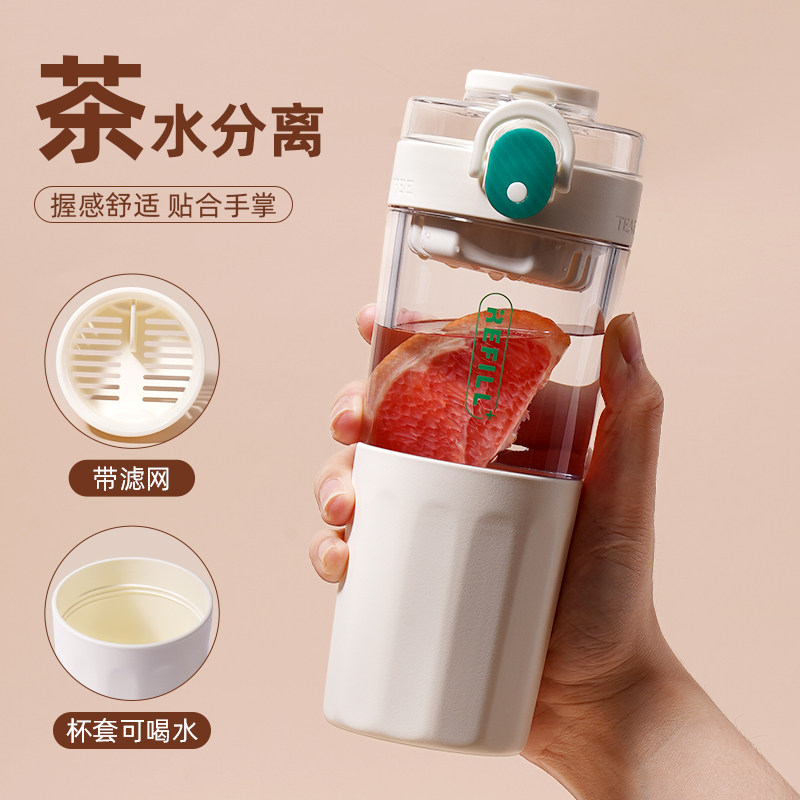 塑料水杯子女生可携式防摔耐高温运动男款茶杯学生水瓶大容量带茶