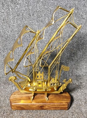 西洋进口怀旧复古铜器铜船帆船模型民宿老物件收藏摆件开业礼品