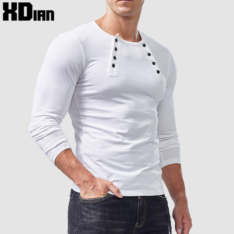 个性男长袖t恤纯棉修身紧身弹力白色内搭上衣服春秋季薄款打底衫
