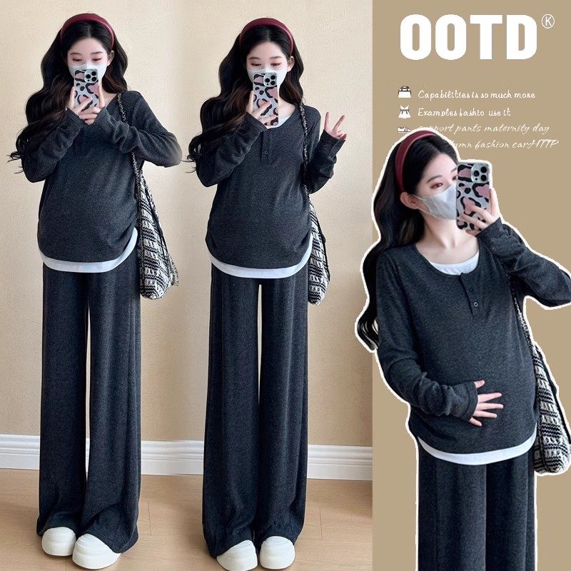 孕妇套装春秋季新款慵懒风假两件显瘦上衣+直筒裤子两件套大弹力,孕妇装/孕产妇用品/营养,套装,淘宝优惠券,粉丝福利购,淘宝优惠卷
