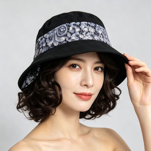 复古蕾丝花边渔夫帽假发帽子一体女短卷发帽遮白发显脸小假发套