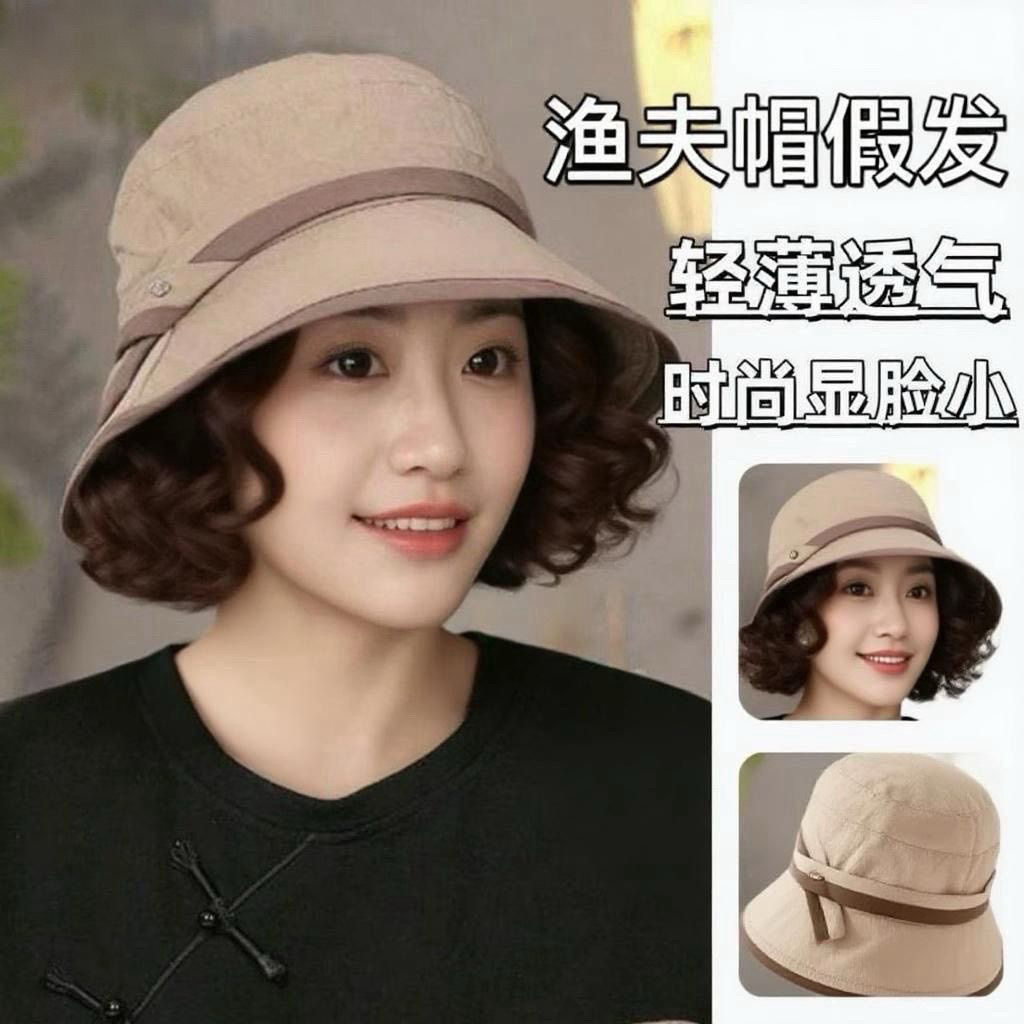 帽子假发一体女短款发自然逼真仿真发假发帽轻薄速干渔夫帽假发套