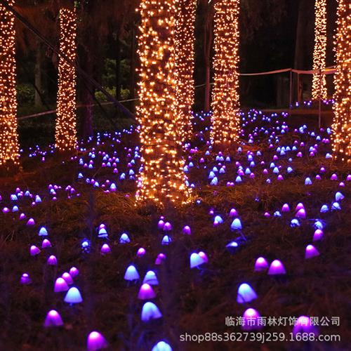 新品LED太阳能灯串地插蘑菇灯户外防水串灯圣诞庭院装饰彩灯