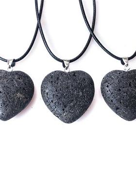 饰品 火山岩桃心爱心型吊坠 黑色火山石项链项坠