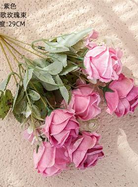 仿真花欧式玫瑰花束家居装饰婚庆手捧花路引花墙假花MW55504