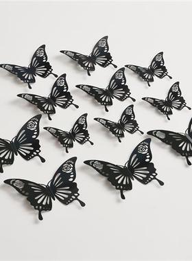 黑色3d立体镂空蝴蝶墙贴客厅墙面布置节日婚庆装饰贴纸