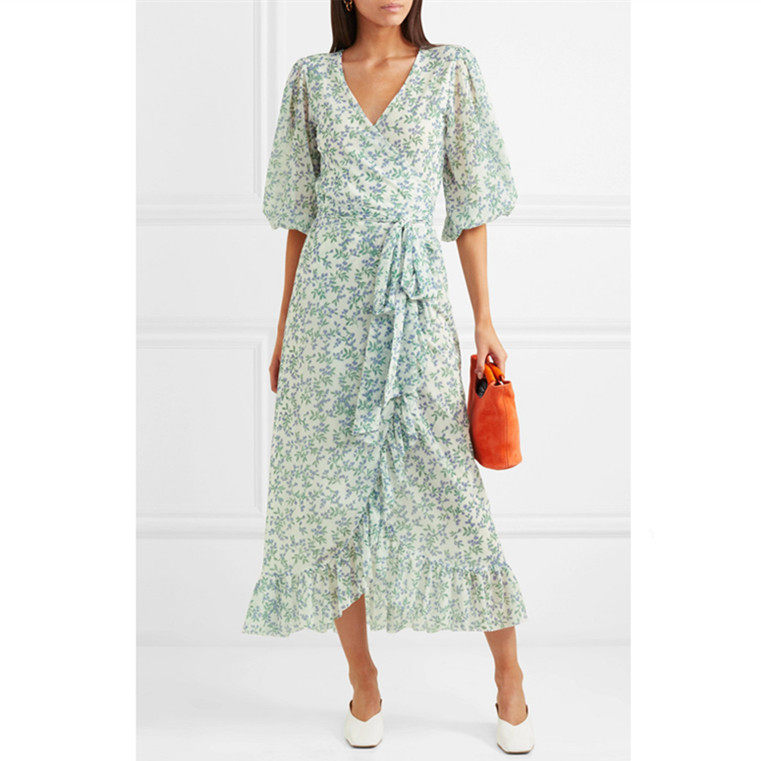 V领裹身古典格调小碎花荷叶边长款连衣裙|ruв категории Женская одежда, платье - от Buy2taobao.com для оказания профессиональной услуги покупки агента Taobao