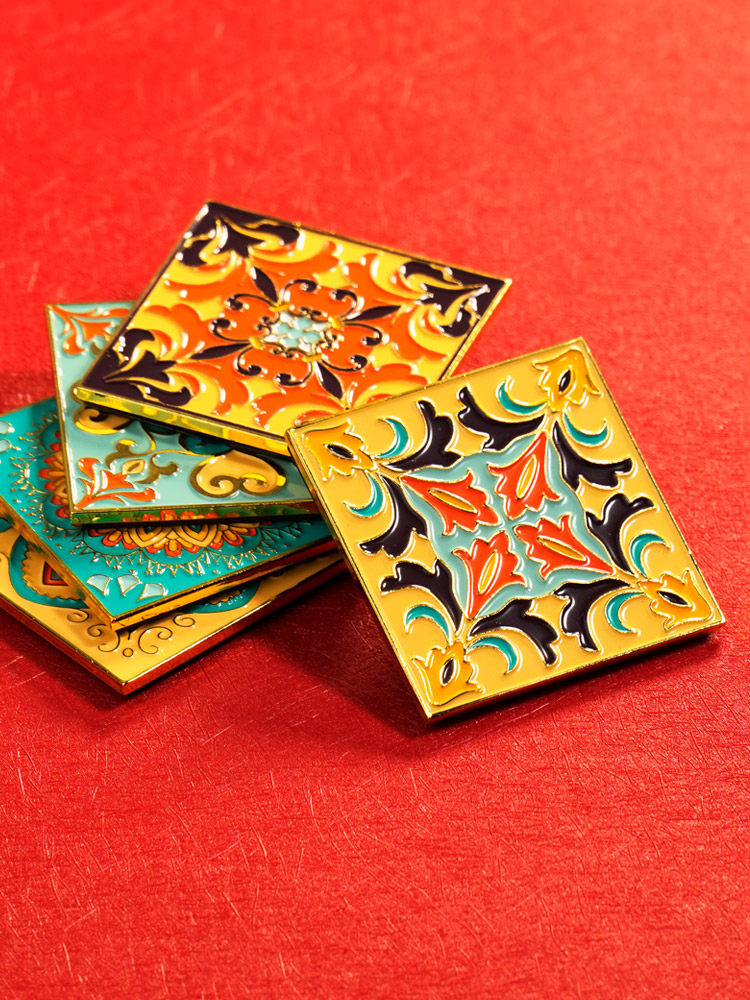 促销新疆文创博物馆纹样花砖冰箱贴民俗传统纹样磁铁金属创意伴手