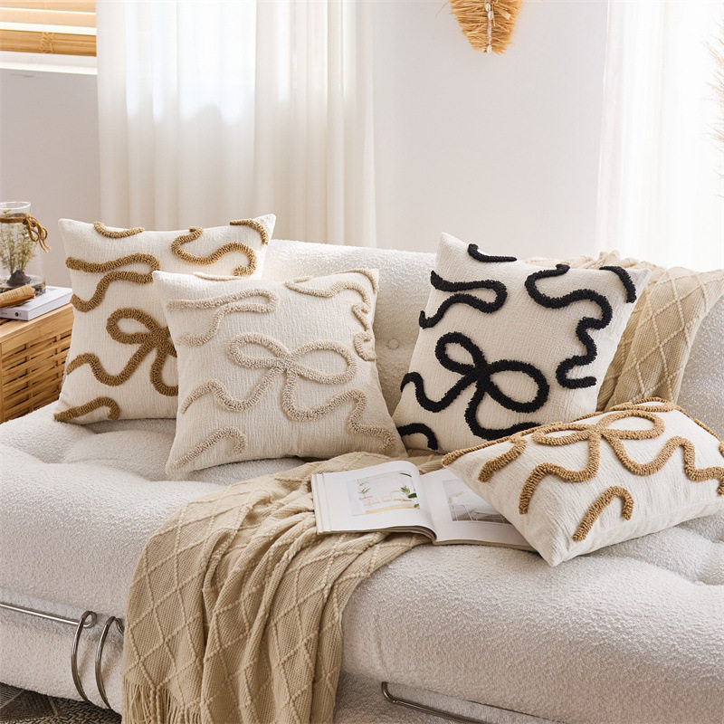 轻奢高级感抱枕套黑白现代简约靠枕雪尼尔方枕样板间客厅沙发靠垫