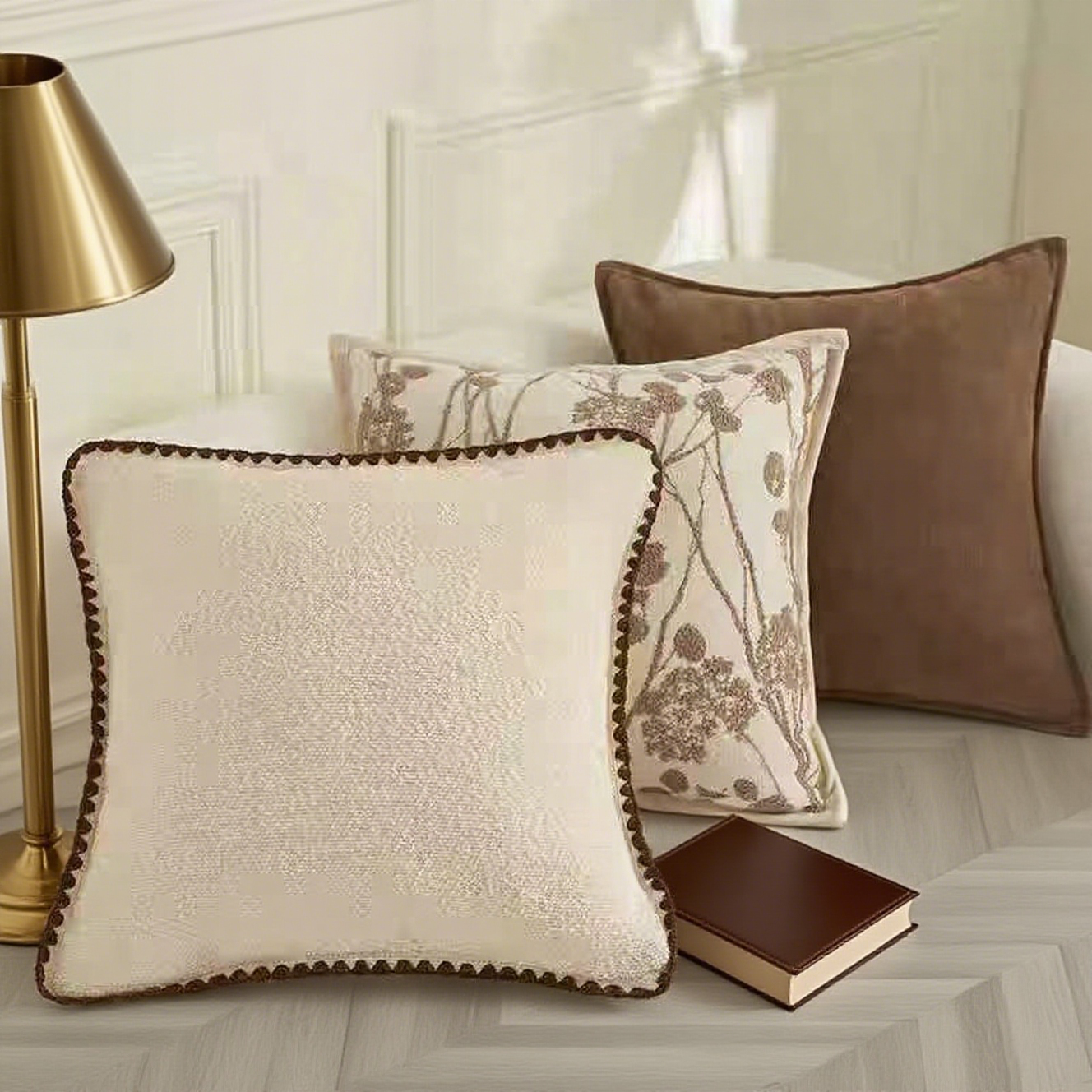 现代简约奶油中古风提花抱枕套轻奢复古抱枕高级感靠垫沙发卧室