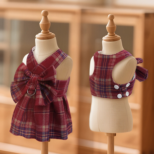 宠物狗狗猫咪格子背心牵引泰迪比熊外出胸背带遛狗绳衣服