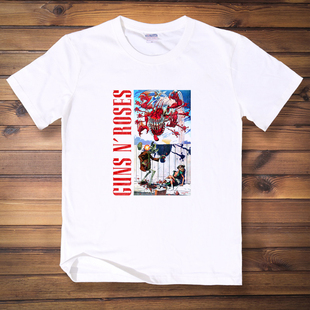 纯棉宽松男女士宽松情侣装 T恤 枪炮与玫瑰枪花乐队短袖 摇滚周边