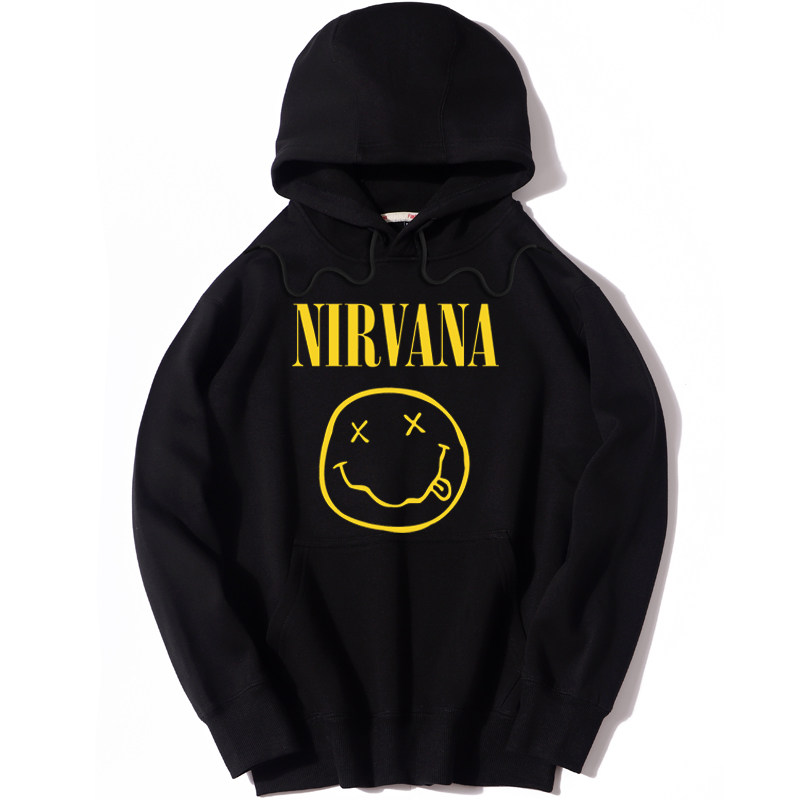 摇滚笑脸涅槃乐队连帽卫衣 Nirvana 男女秋冬装加绒连帽套头卫衣