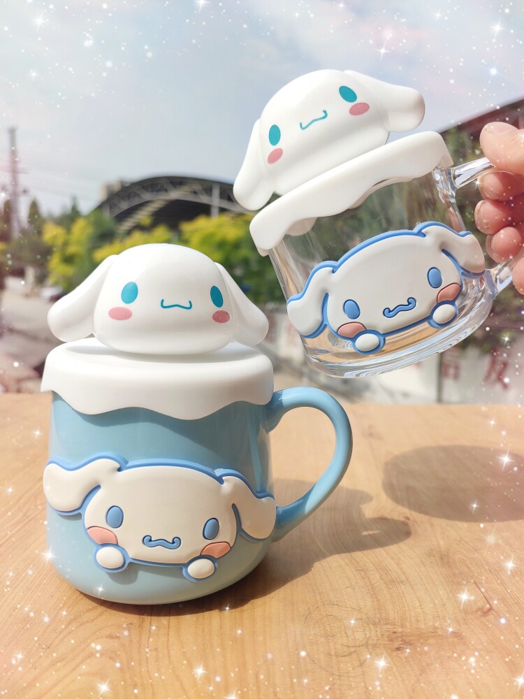 马克杯咖啡杯牛奶杯超萌带盖可爱水杯水陶瓷杯子卡通大耳狗玉桂狗