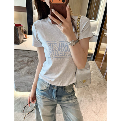 marithe蕾丝刺绣花朵正肩短袖