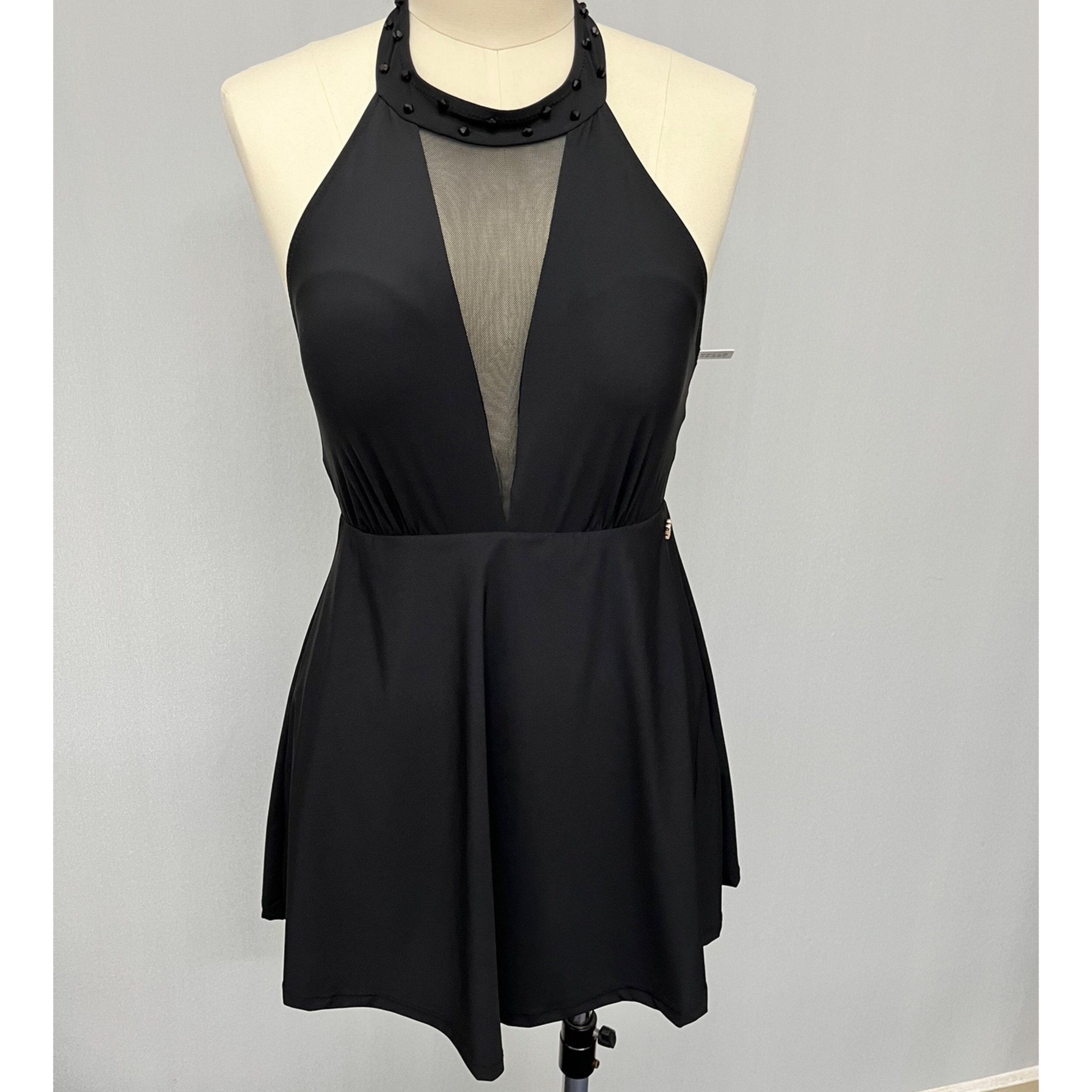 moreless 繁星系列挂脖小黑裙网纱性感连体泳裙百搭显瘦女士泳衣