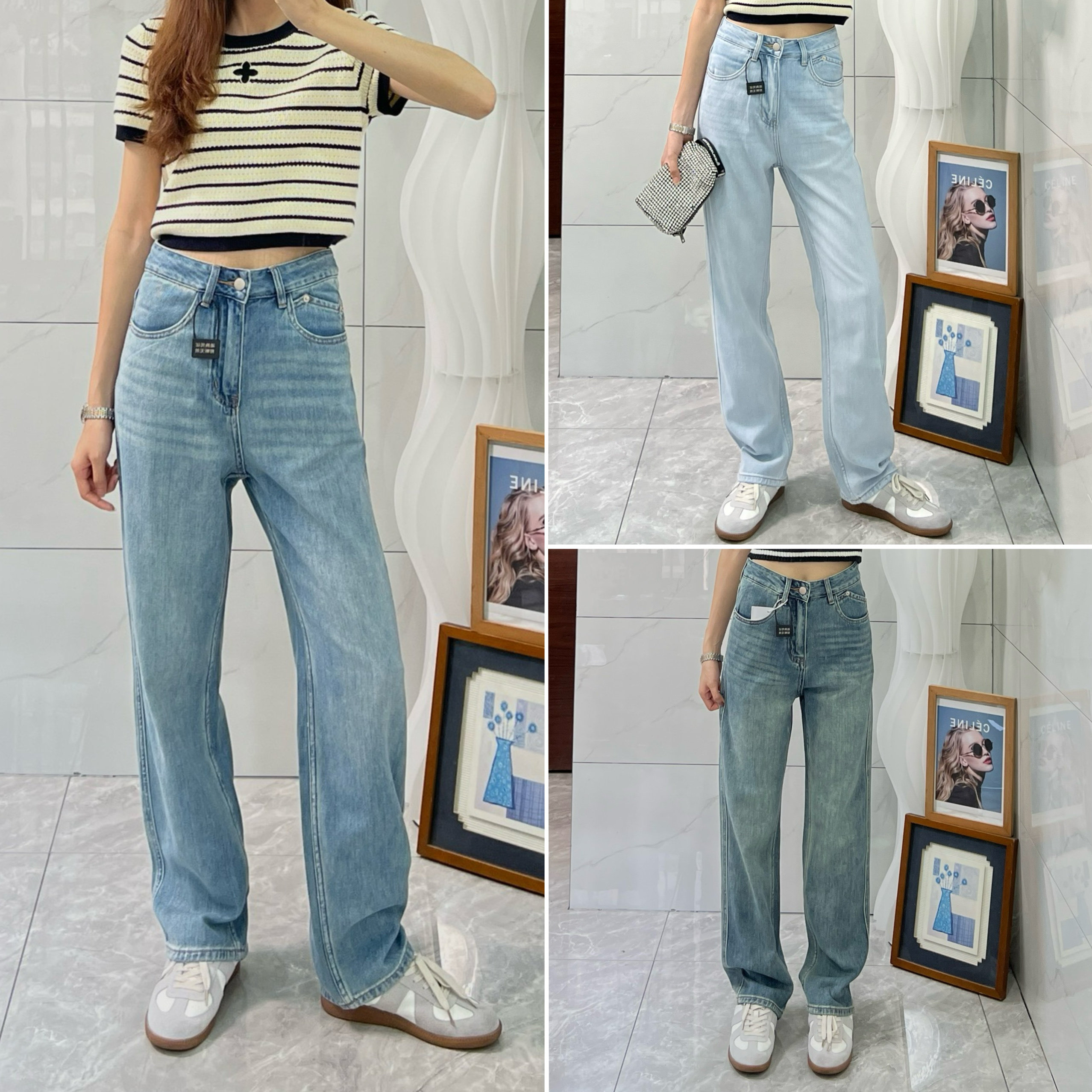 清仓不退换 AGO夏季薄款高腰窄版阔腿天丝棉牛仔裤宽松显瘦直筒,女装/女士精品,牛仔裤,淘宝优惠券,粉丝福利购,淘宝优惠卷