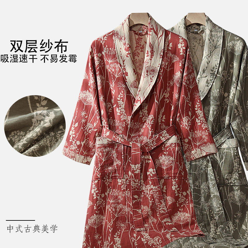 浴袍女纯棉纱布吸水速干春夏洗澡可穿浴巾全棉情侣高档睡袍男晨袍