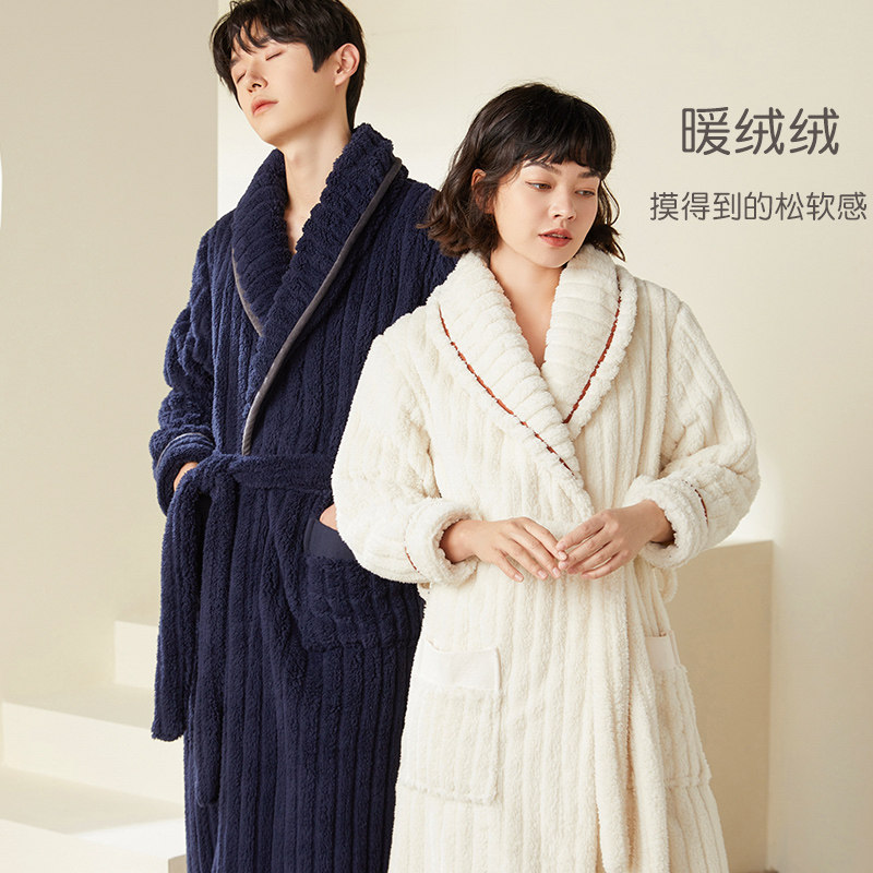 睡衣男春秋款法兰绒加厚长款珊瑚绒睡袍冬天加绒保暖浴衣男士浴袍