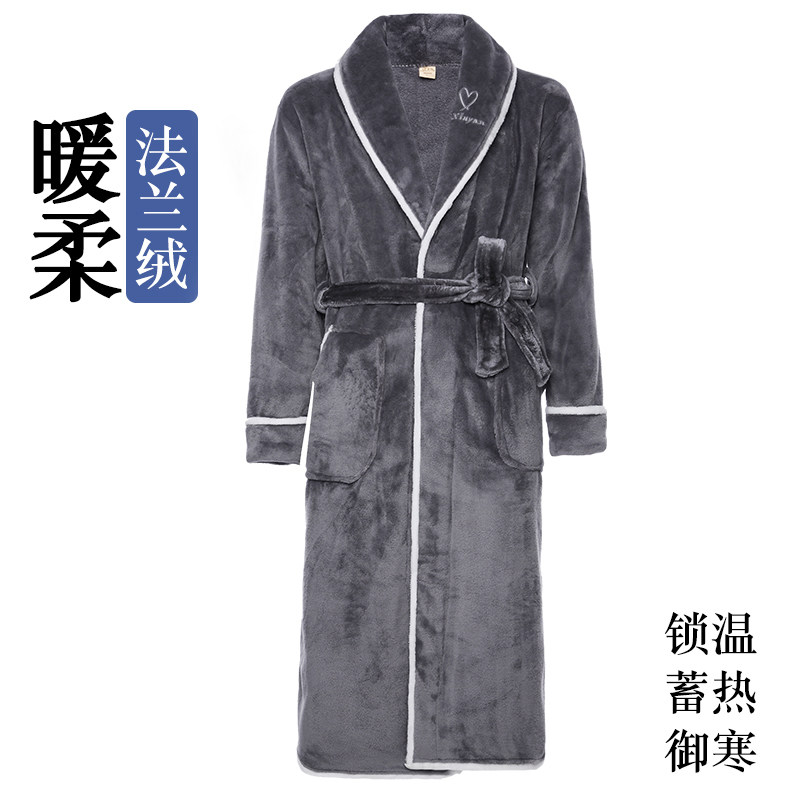 睡袍男秋冬加厚加绒珊瑚绒睡衣男士法兰绒冬季晨袍冬天家居服浴袍