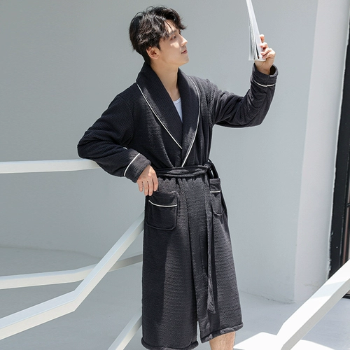 Демисезонный фланелевый коралловый бархатный банный халат, утепленный комплект, домашняя одежда, длинная пижама, увеличенная толщина