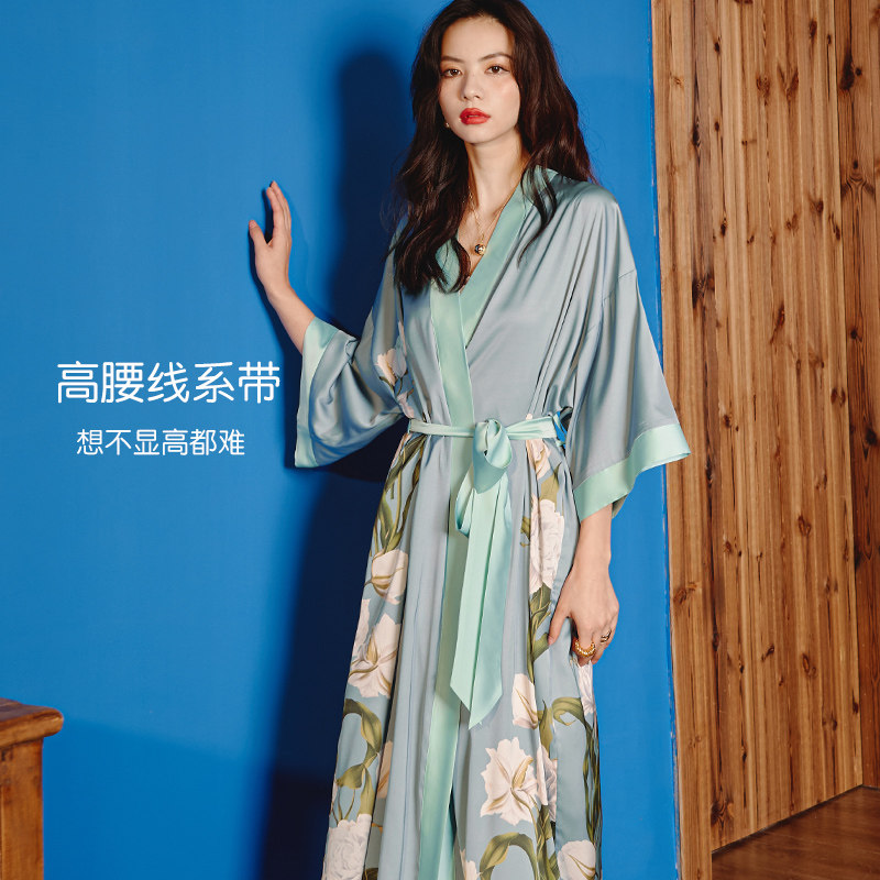 浴袍女夏性感长款仿真丝睡袍美女高级感浴衣睡衣女夏款冰丝家居服