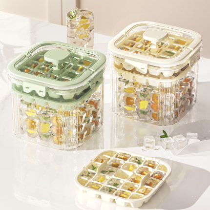 按压冻冰块模具制冰盒冰格神器家用食品级储存盒储冰盒大容量冰桶