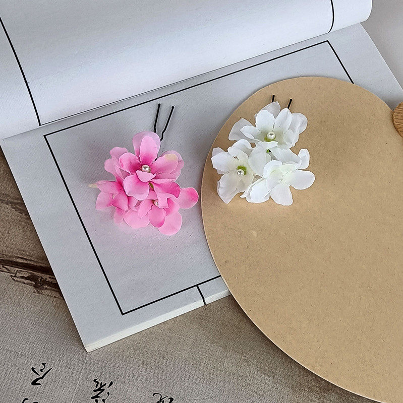 古风头饰簪花发叉绣球假花发饰汉服绢花点缀U夹花簪子新娘diy造型