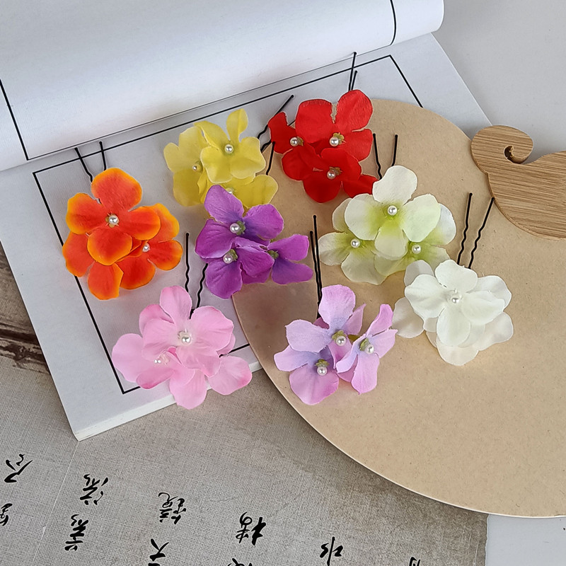 古风头花朵汉服假花头饰新娘盘发U夹簪花唐风发饰发叉古装u钗簪子