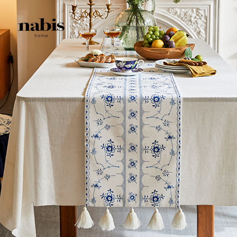 蜡笔派花朝白露桌旗法式复古防水餐桌台布氛围感长条盖布定制