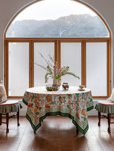 氛围感餐桌茶几盖布防水台布定制 美式 新中式 蜡笔派春枝华年桌布