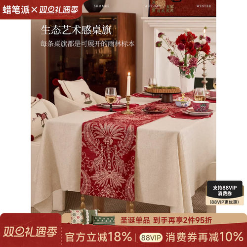 红色喜庆新年节日氛围感轻奢茶几长条盖布