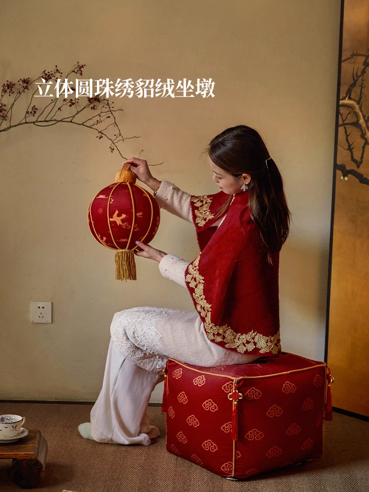 【孤品】蜡笔派福龙祥云纳福中式氛围感福字坐墩喜庆婚庆红色坐垫,居家布艺,靠垫/抱枕,淘宝优惠券,粉丝福利购,淘宝优惠卷
