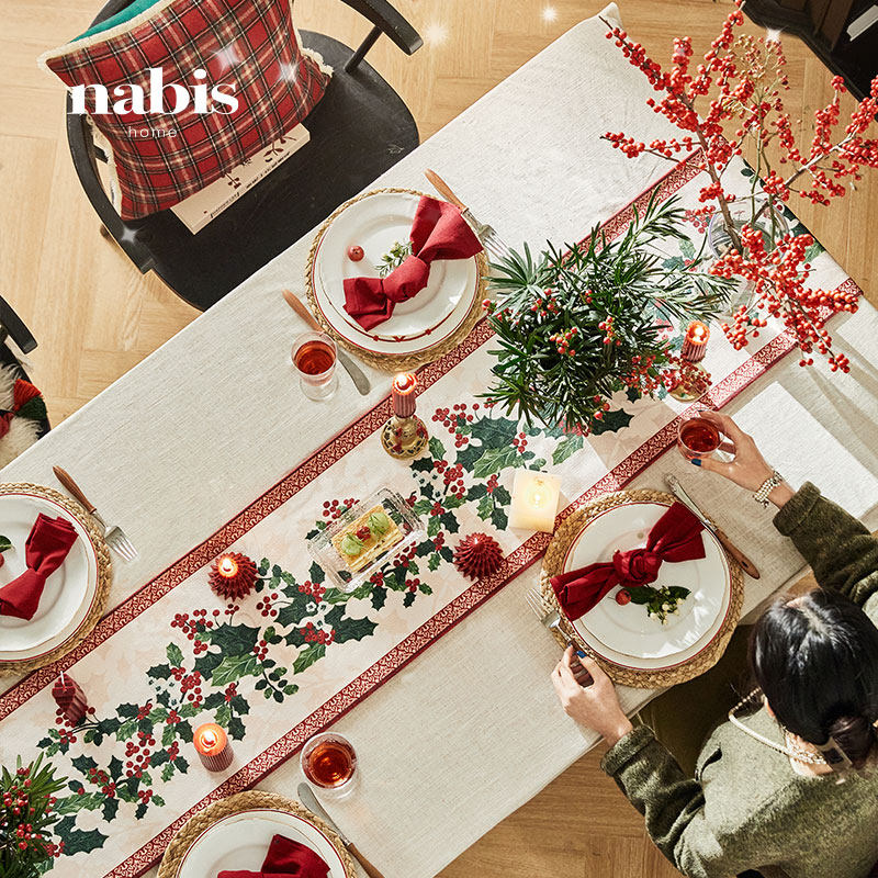 蜡笔派圣诞颂歌桌旗节日喜庆新婚氛围轻奢复古红色盖布茶旗茶几布