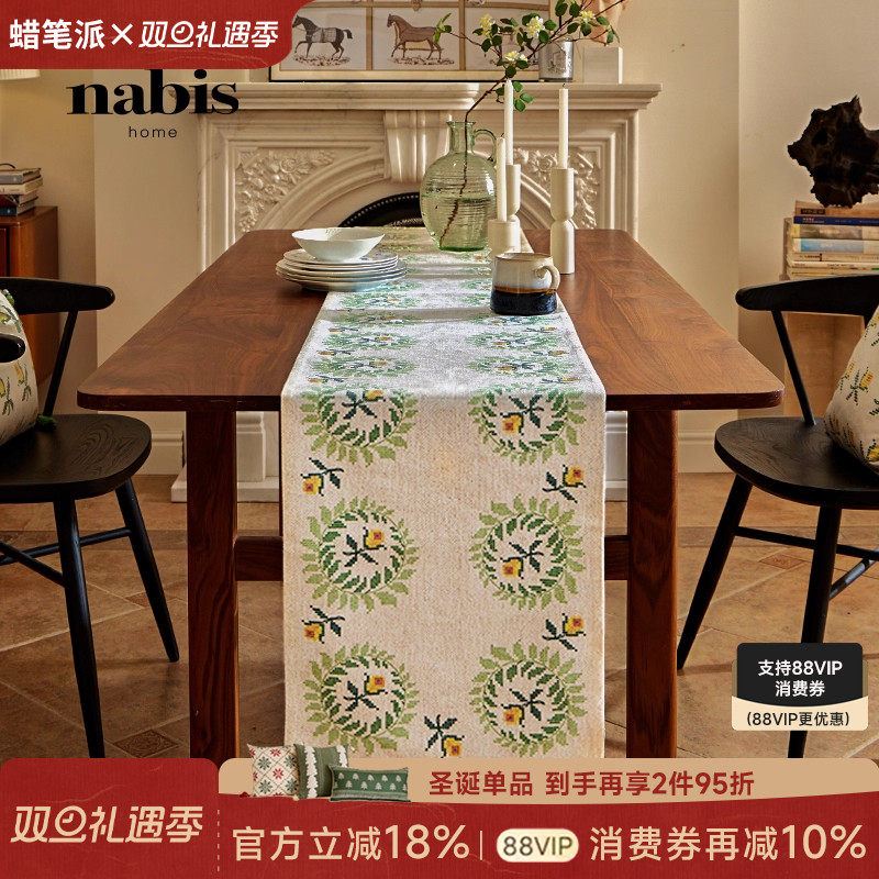 蜡笔派郁金香桌旗法式餐桌布轻奢高端高级氛围感布置茶几长条盖布
