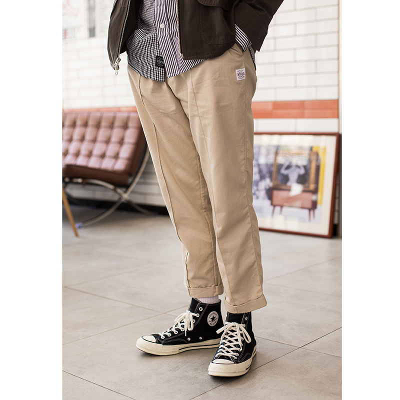 日系复古单褶休闲修身九分裤