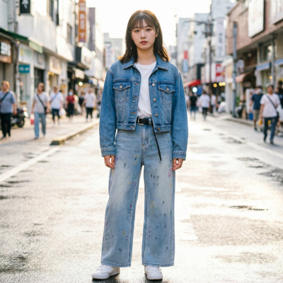 2026春季新款时尚百搭显瘦牛仔裤女阔腿裤潮油漆裤75101