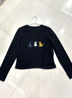 小猫长袖t恤女百搭半高领简约磨毛纯棉上衣91592