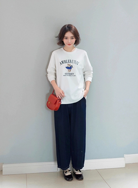 大码大版21857新款圆领卡通小熊印花宽松长袖t恤女打底衫潮