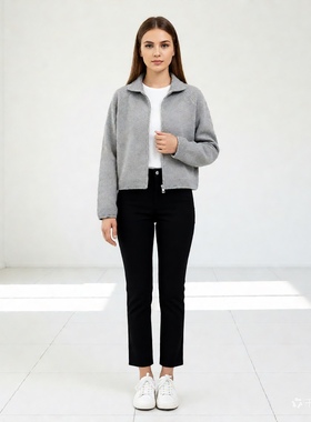 42.1绵羊毛42.9锦纶9.1其他5.9山羊绒翻领毛衣女拉链22179