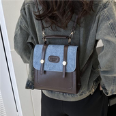 美式 复古牛仔双肩包包女2023新款 潮学生上课背包百搭单肩手提书包