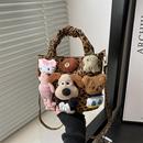 超火小众豹纹帆布包包女款 秋冬流行百搭斜挎包可爱卡通手提水桶包