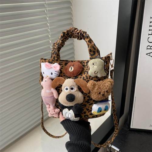 赫雅豹纹水桶包单肩包