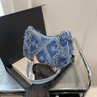 时尚 百搭休闲小众高级感小包包 单肩腋下包包女2024牛仔布链条新款
