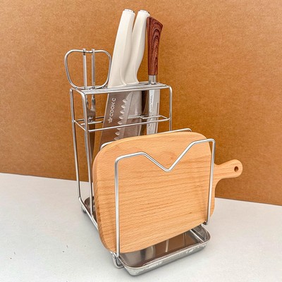 厨房304刀架菜板收纳架切菜板收纳架带接水盘置物架沥水