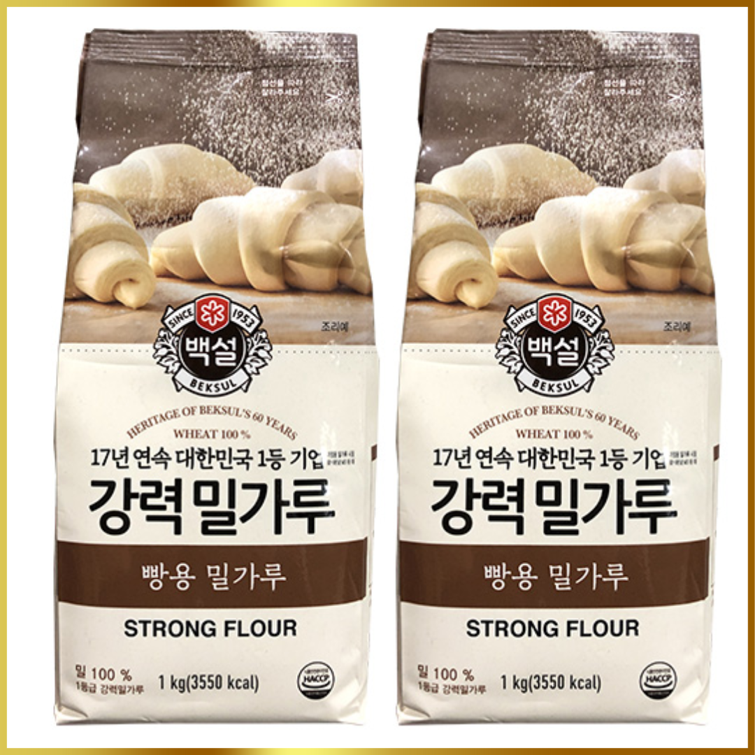 进口CJ韩国白雪高筋面粉1千克啡袋x2烘焙原料两袋装原味高筋粉