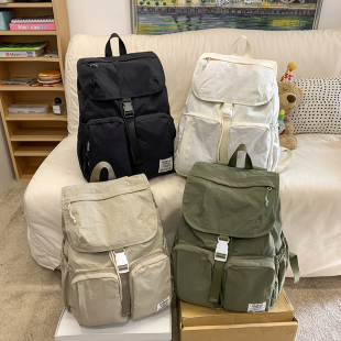 日系双肩包女超轻便户外休闲逛街旅行後背包多口袋掀盖式登山书包