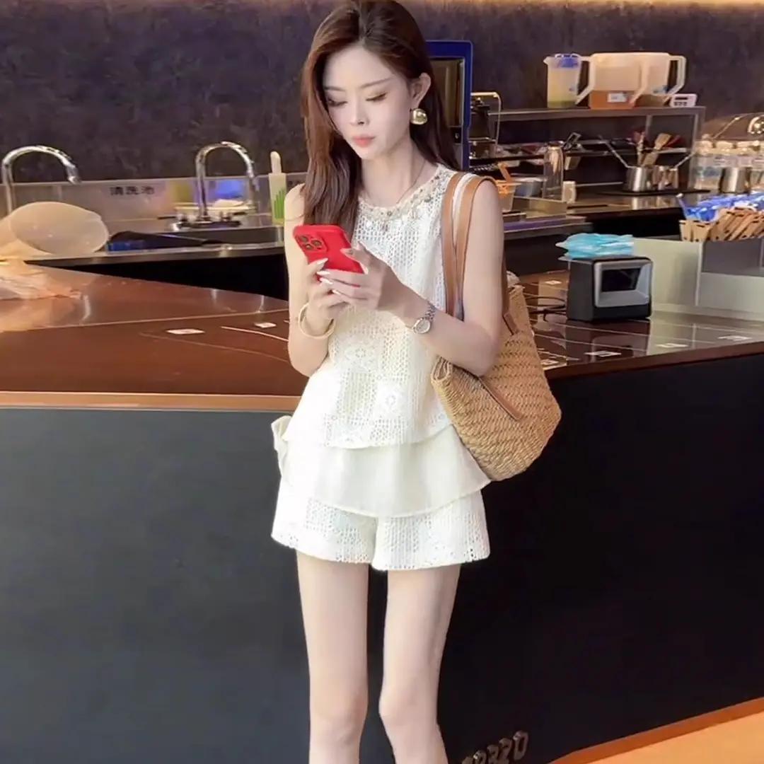 衣服女款春季2026夏季新款短裤时尚蕾丝套装女气质两件套绝美镂空